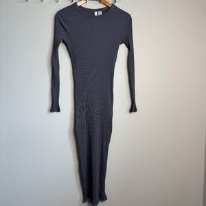 Divided H&M Long Sleeve Ribbed Bodycon Maxi Dress Gray Small - Stretch‎ Evening
